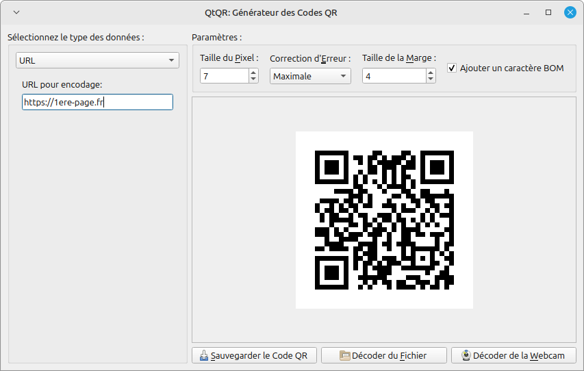 QTQR générateur de QR-CODES en local sous Linux